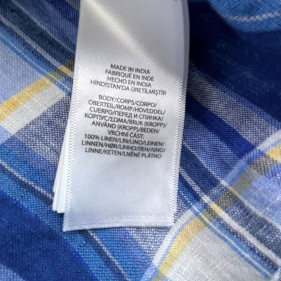 Polo Ralph Lauren Linen Shirt XL Blue Green Plaid Classic Preppy Beach Preppy - Picture 8 of 11